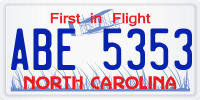 NC license plate ABE5353