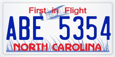 NC license plate ABE5354