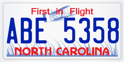 NC license plate ABE5358