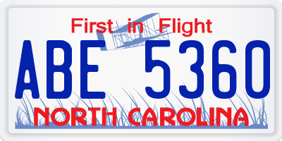NC license plate ABE5360