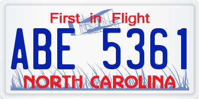 NC license plate ABE5361