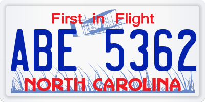 NC license plate ABE5362