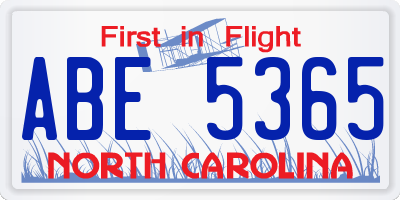 NC license plate ABE5365