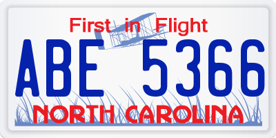 NC license plate ABE5366
