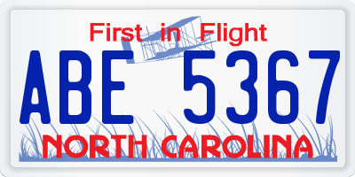 NC license plate ABE5367