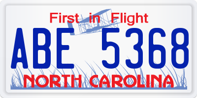 NC license plate ABE5368