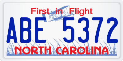 NC license plate ABE5372