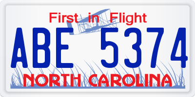 NC license plate ABE5374