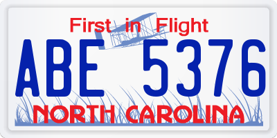 NC license plate ABE5376