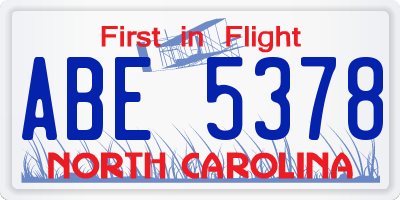 NC license plate ABE5378