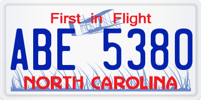 NC license plate ABE5380