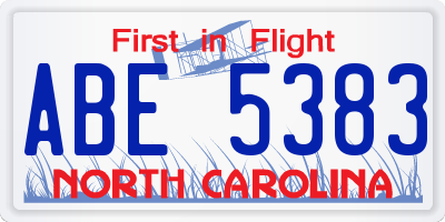 NC license plate ABE5383
