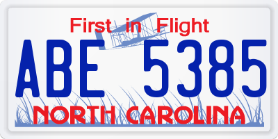 NC license plate ABE5385
