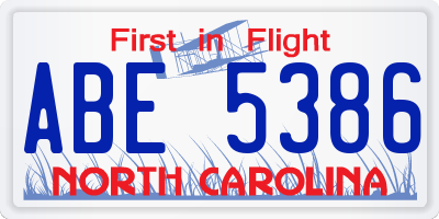 NC license plate ABE5386