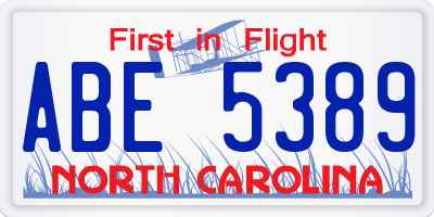 NC license plate ABE5389