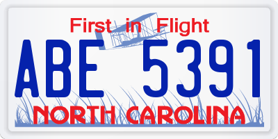 NC license plate ABE5391