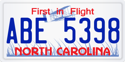 NC license plate ABE5398