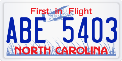 NC license plate ABE5403