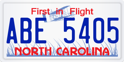 NC license plate ABE5405