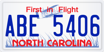 NC license plate ABE5406