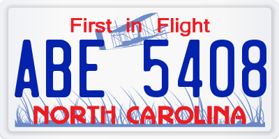 NC license plate ABE5408