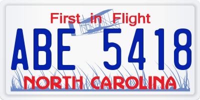 NC license plate ABE5418
