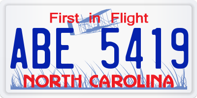NC license plate ABE5419
