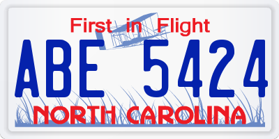 NC license plate ABE5424