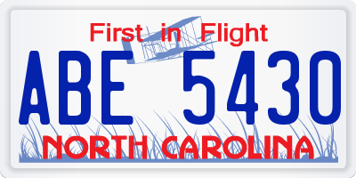 NC license plate ABE5430