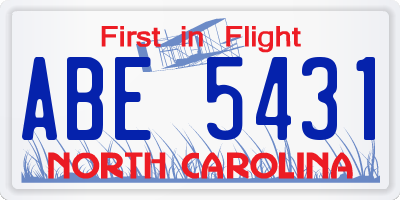 NC license plate ABE5431