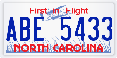 NC license plate ABE5433