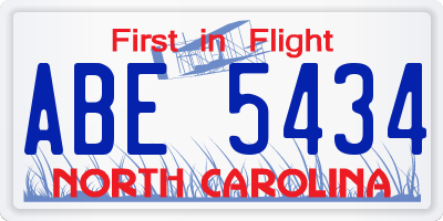 NC license plate ABE5434