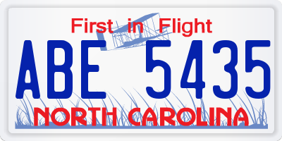 NC license plate ABE5435