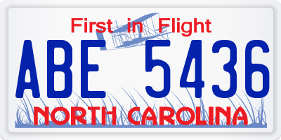 NC license plate ABE5436