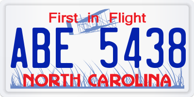 NC license plate ABE5438