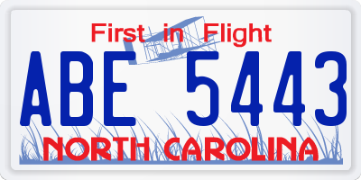 NC license plate ABE5443