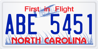 NC license plate ABE5451