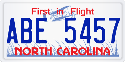 NC license plate ABE5457