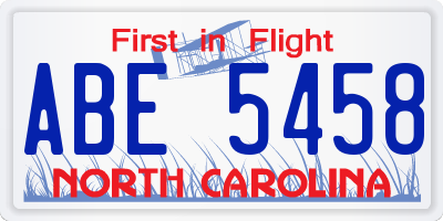 NC license plate ABE5458