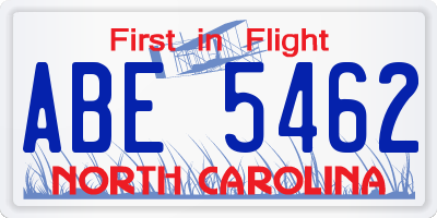 NC license plate ABE5462