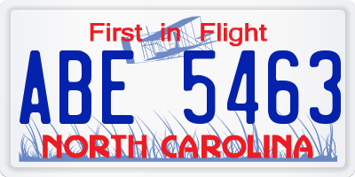 NC license plate ABE5463