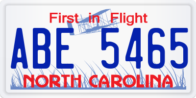 NC license plate ABE5465