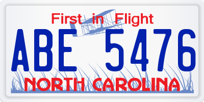 NC license plate ABE5476