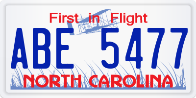 NC license plate ABE5477