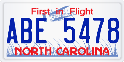 NC license plate ABE5478
