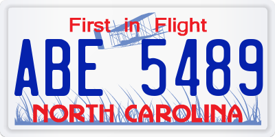 NC license plate ABE5489