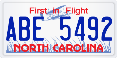NC license plate ABE5492