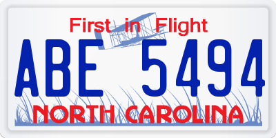 NC license plate ABE5494