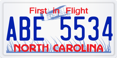 NC license plate ABE5534