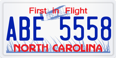 NC license plate ABE5558